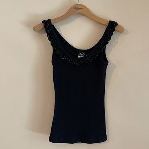 Y2K Dolce & Gabbana Black Ribbed Beaded Top